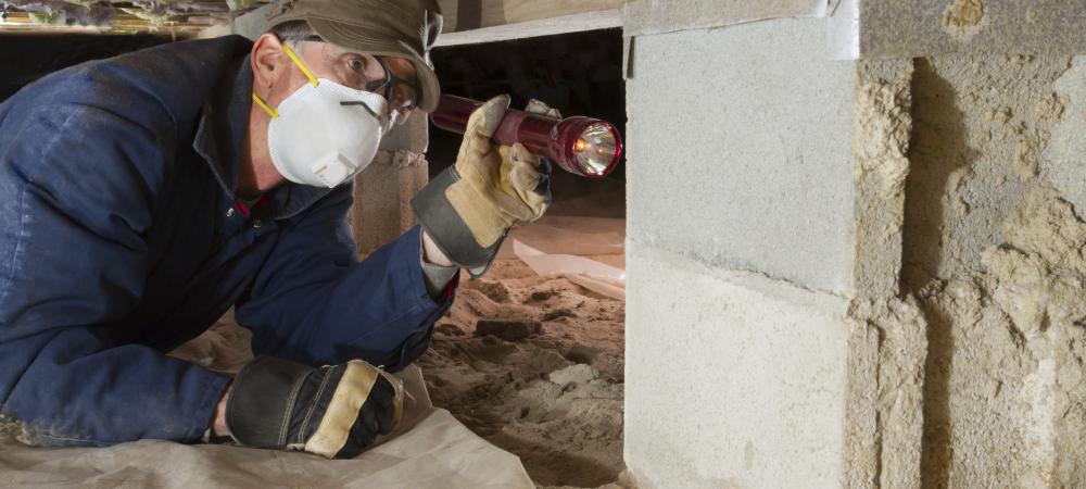 technician looking into crawl space